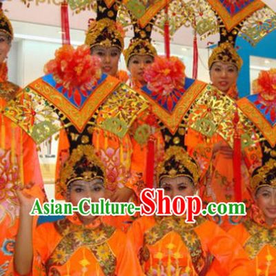Chinese Qing Dynasty Manchu Dance Costume Dancewear and Headdress Complete Set