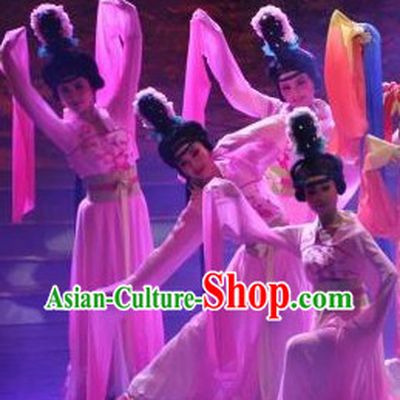 Tang Dynasty Style Long Sleeves Dancing Costumes and Headdress Complete Set