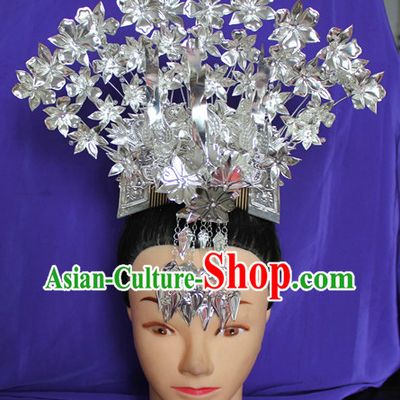 Traditional Miao Ethnic Silver Three Birds Comb Hat