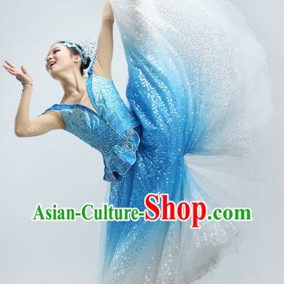 White to Blue Color Change Recital Dance Costumes and Headpieces