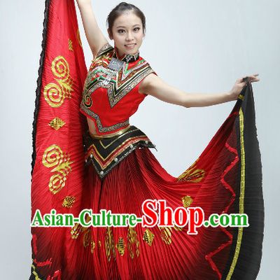 Red Yi Minority Dance Costumes and Headpiece for Women
