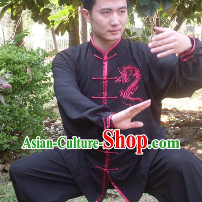 Kung Fu Practice White Blouse and Pants with Gold Dragon
