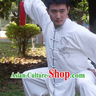 Chinese Classical Tai Ji Clothes with Silver Dragon Embroidery