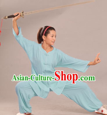 Blue Round Collar Tai Ji Summer Wear Clothing