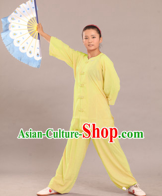 Yellow Round Collar Tai Chi Summer Wear Clothes
