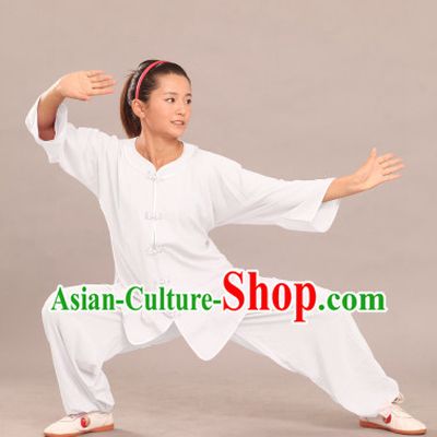 White Round Collar Tai Chi Summer Wear Suit