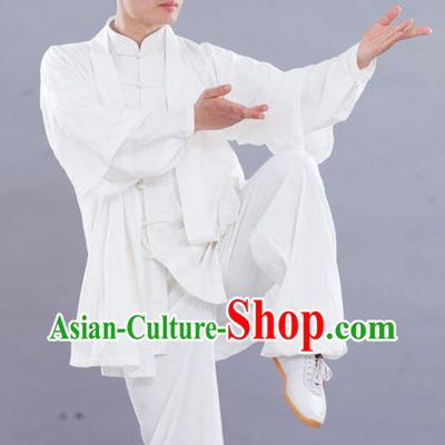 Traditional Chinese White Kung Fu Silk Outfit with Vest