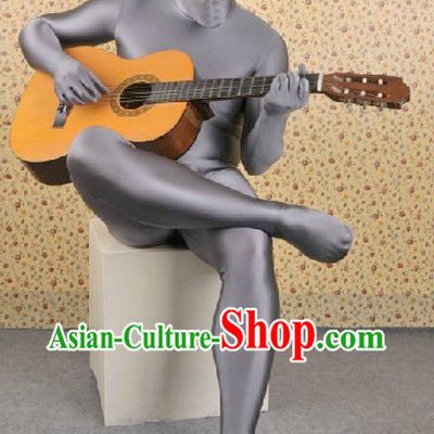 Lycra Spandex Silver Color Stage Performance Bodysuit