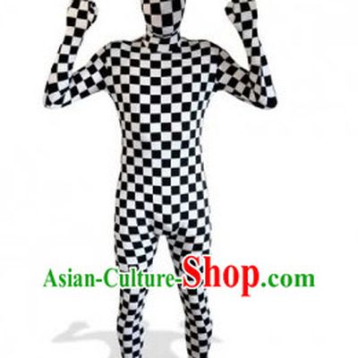 Black and White Full Body Tight Dress Dance Costume Lycra Spandex Bodysuit