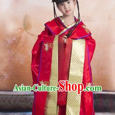 Long Tradil Tang Dynasty Princess Red Garment for Kids
