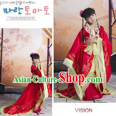 China Imperial Princess Red Hanfu Wedding Suit with Long Trail