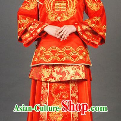 Stunning Handmade Red Xi Phoenix Wedding Garment