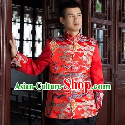 Traditional Chinese Red Dragon Bridegroom Blouse