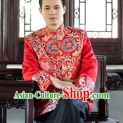 Traditional Chinese Red Dragon Bridegroom Blouse