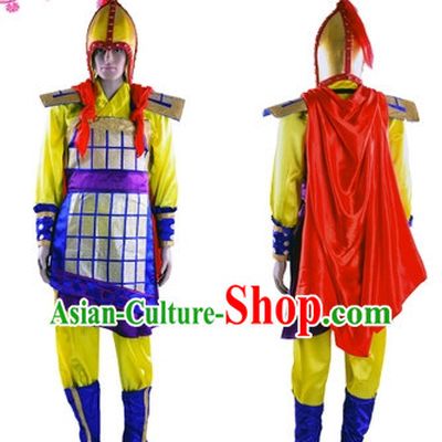 Stage Performance Chinese General Costumes and Hat and Mantle