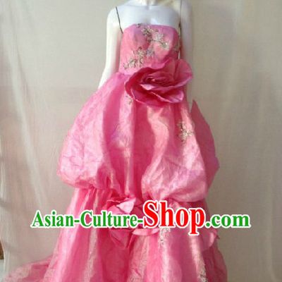 Pink Flower Evening Dress for Stage Performance