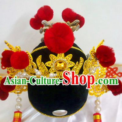 Lucky Wedding Bridegroom Fu Ma Hat with Balls