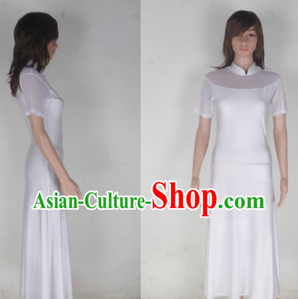 White Mandarin Collar Dance Skirt