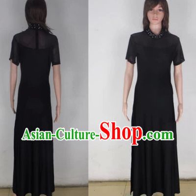 Black Mandarin Collar Modern Dance Skirt