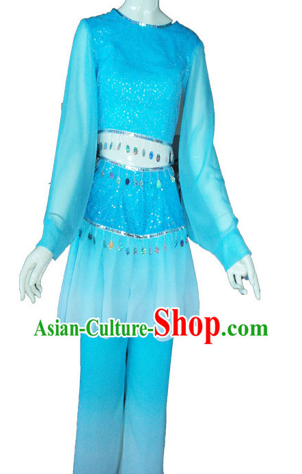 Professional Stage Performance Long Ribbon Blue Dance Costumes