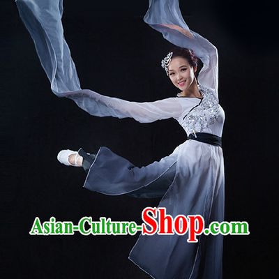 Color Transition Chinese Brush Drawing Dancing Costumes with Long Sleeves