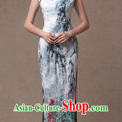 Traditional Chinese Wash Drawing Cheongsam for Professional Koto Performance