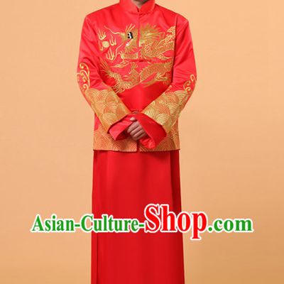 Traditional Chinese Wedding Ceremony Banquet Dress and Hat for Bridegroom