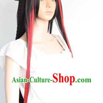 Ancient Chinese Style Cosplay Black and Red Long Wig for Women