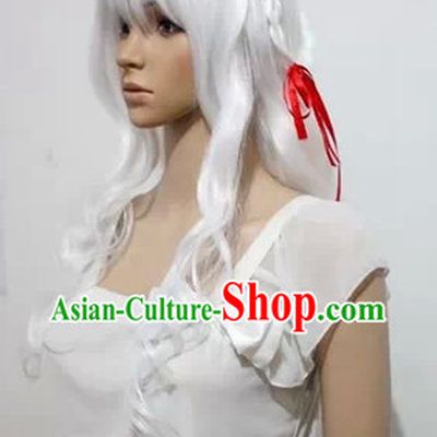 Chinese Cosplay White Long Curly Hair Wig
