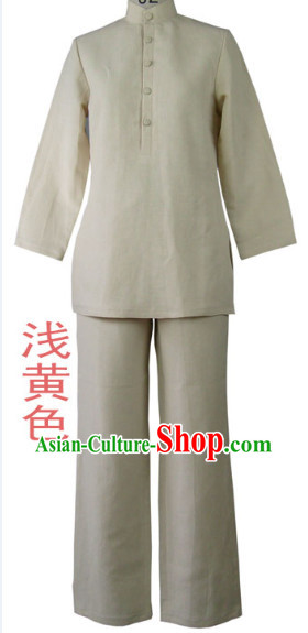 Top Light Yellow Color Kulapati Yoga Meditation Mandarin Dresses Complete Set