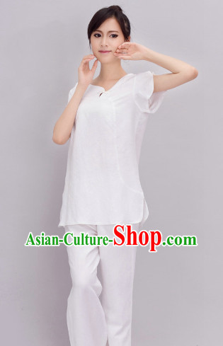 Top Summer Wear Short Sleeves White Kulapati Yoga Meditation Mandarin Dresses Complete Set