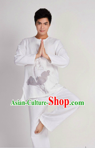Top Long Sleeve White Kulapati Yoga Meditation Mandarin Dresses Complete Set