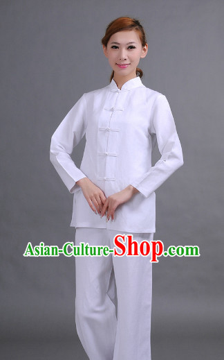 Professional Comfortable Yoga Meditation Mandarin White Suit Complete Set