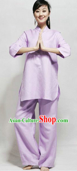 Professional Comfortable Yoga Meditation Mandarin Purple Suit Full Set