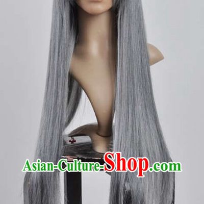 Ancient Chinese Style Long Grey Wig for Men