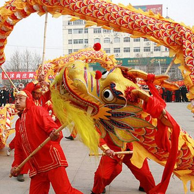 Lucky Celebration Red and Yellow Dragon Dancing Costume Complete Set