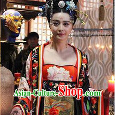 Tang Dynasty Wu Ze Tian Female Emperor Clothing, Wig and Hair Accessories Complete Set