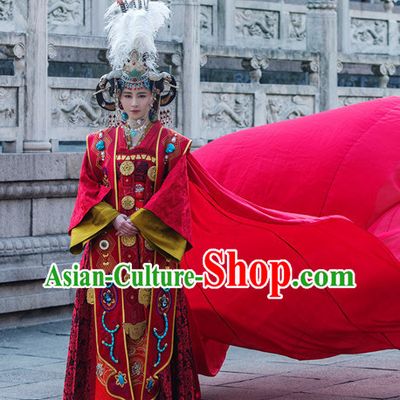 Ancient Chinese Empress Red Wedding Costumes Complete Set