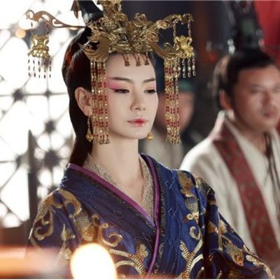 Stage Performance Ancient Chinese Blue Empress Costumes and Phoenix Coronet