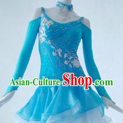 Top Light Blue Latin Custom Costumes Ballroom Dance Costume