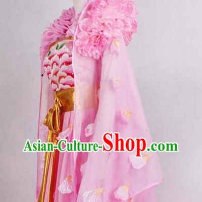 Ancient Chinese High Collar Pink Flower Empress Clothes Complete Set