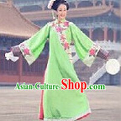 Chinese Qing Dynasty Forbidden City Green Long Robe for Lady