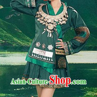 Ancient Chinese Miao Ethnic Clothing and Silver Accessories for Women