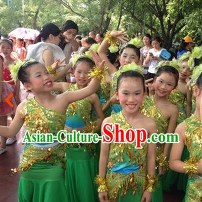 Traditional Chinese Peacock Dance Costumes and Headdress for Adults or Children