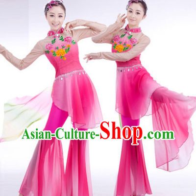 Traditional Chinese Wide Leggings Pink Dancing Garment and Hair Accessories