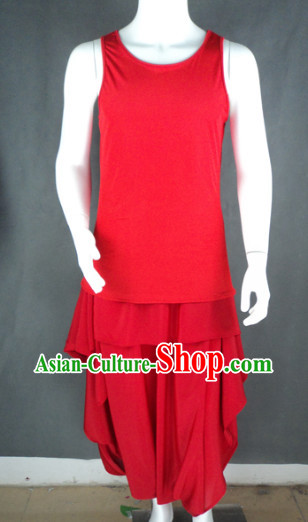 Traditional Chinese Red Modern Dancing Costumes for Men