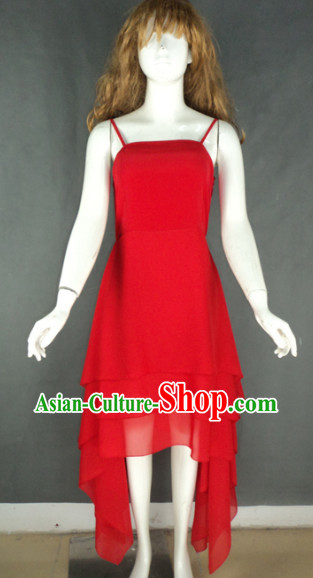 Traditional Chinese Red Modern Dancing Costumes for Women