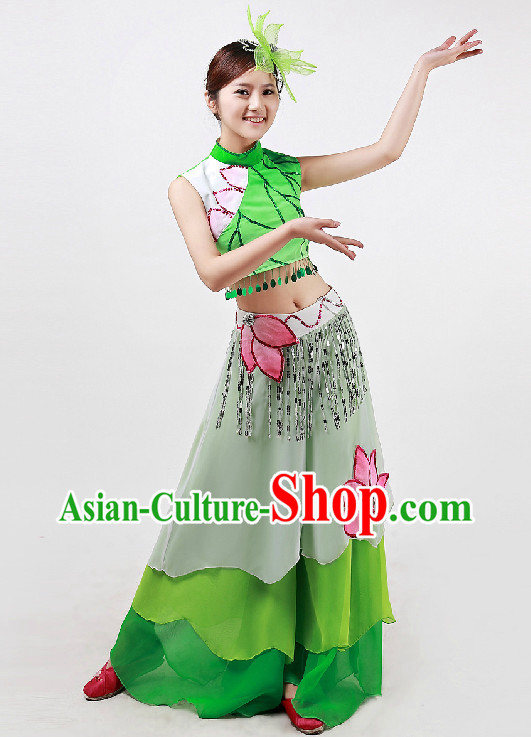 Professional Custom Make Stage Performance Fan Dance Costumes and Headwear