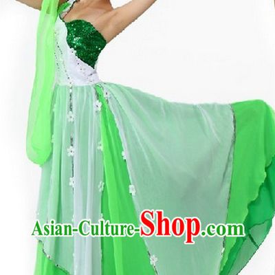 Professional Custom Make Stage Performance White and Green Dance Costumes