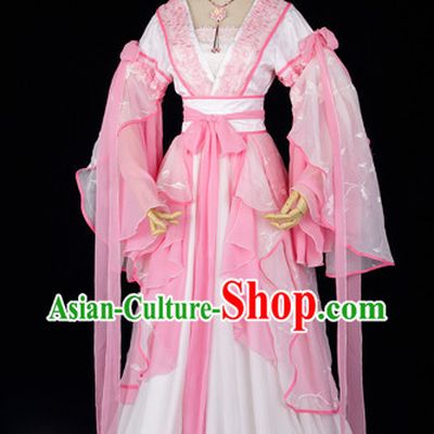 Ancient Chinese Pink Fairy Clothes and Necklace Complete Set